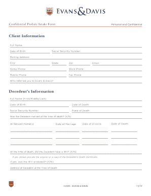 Confidential Probate Intake Form