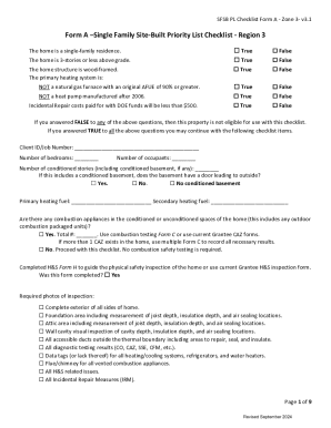Single Family Site-Built Priority List Checklist