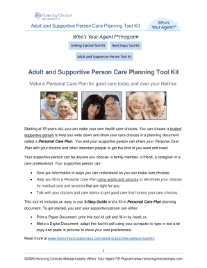 Adult and Supportive Person Care Planning Tool Kit