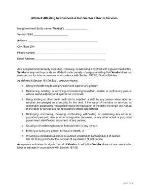 Affidavit Attesting to Noncoercive Conduct for Labor or Services