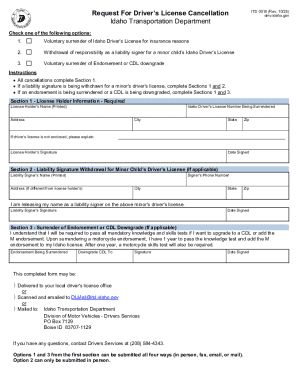 Idaho Driver's License Cancellation Form