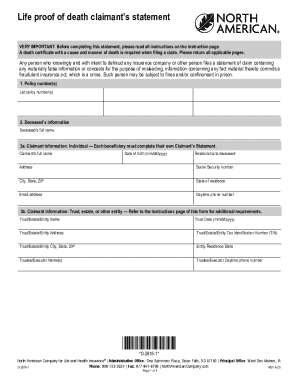 Life Proof of Death Claimant’s Statement