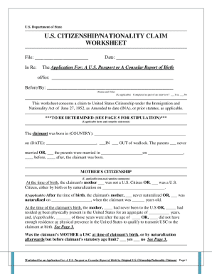 US Citizenship Nationality Claim Worksheet