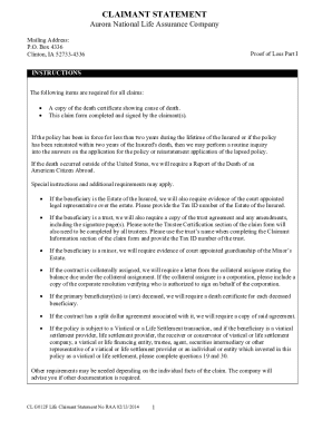 Life Claimant Statement Form
