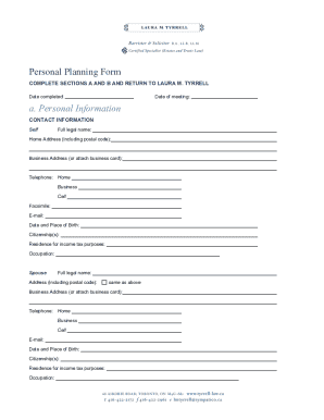 Personal Planning Form