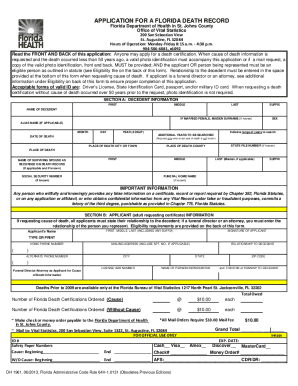 Florida Death Record Application