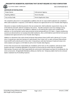 California Prescriptive Residential Addition Certificate