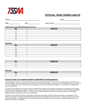 Official Team Tennis Line-Up Form
