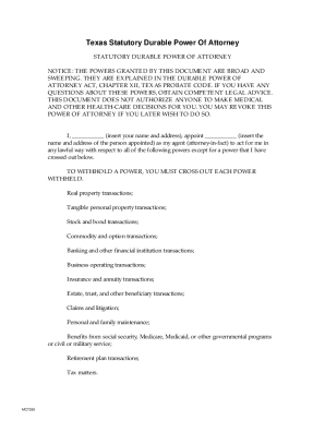 Texas Statutory Durable Power of Attorney