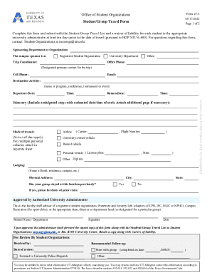 Student Group Travel Form