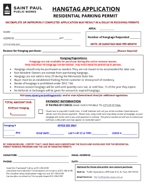 Residential Parking Permit Hangtag Application