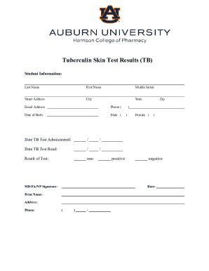 Tuberculin Skin Test Results Form