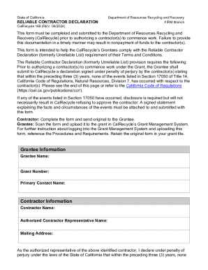 California Reliable Contractor Declaration Form