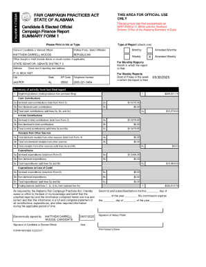 Alabama Fair Campaign Practices Act Weekly Report