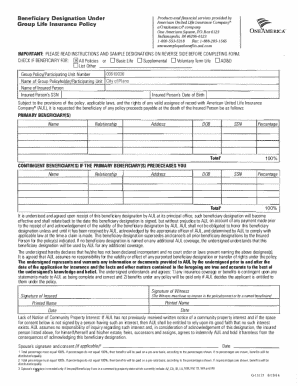 Beneficiary Designation Form for Group Life Insurance