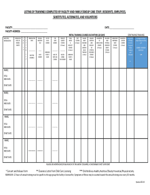 Nevada Child Care Staff Training Record