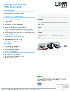 Wall-Mounted Manual Faucet Specification Form