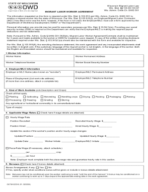 Wisconsin Migrant Labor Worker Agreement