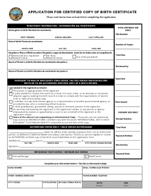 California Birth Certificate Application