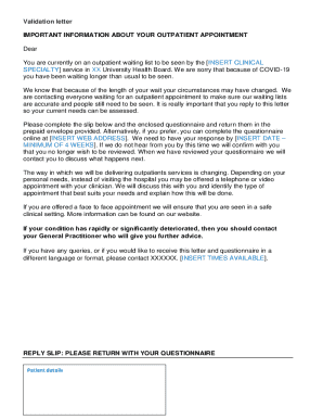 Outpatient Appointment Validation Letter