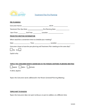 Treatment Plan Pre-Planning Form