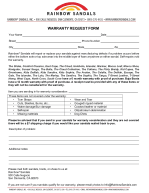 Rainbow Sandals Warranty Request Form