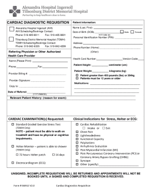 Cardiac Diagnostic Requisition Form