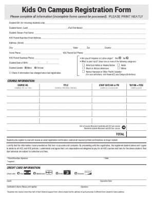 Kids On Campus Registration Form