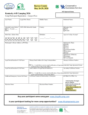 Kentucky 4-H Camping 2026 Camper Registration Form