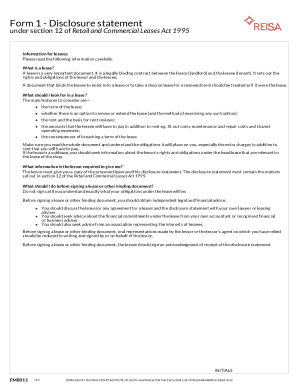 Form 1 Disclosure Statement Retail Commercial Leases Act 1995