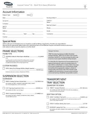 Invacare Solara 3G Wheelchair Order Form