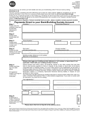 UK Dividend Payment Mandate Form