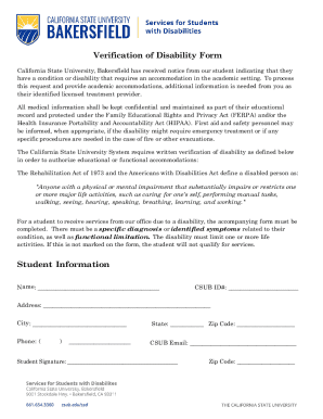 Verification of Disability Form