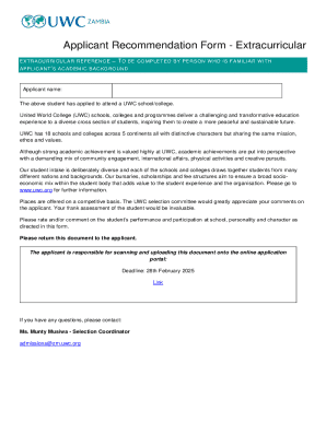 Applicant Recommendation Form - Extracurricular