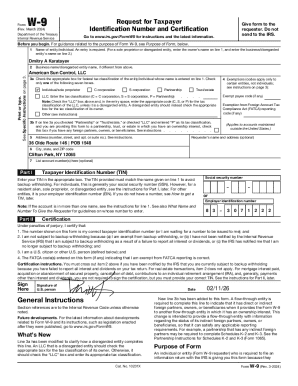 IRS Form W-9 Taxpayer Identification and Certification