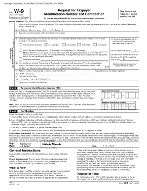 Form W-9 Request for Taxpayer Identification Number and Certification