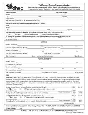 South Carolina Marriage/Divorce Application