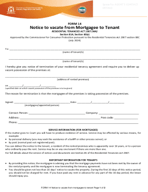 Notice to Vacate from Mortgagee to Tenant