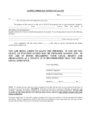 Three Day Notice to Vacate