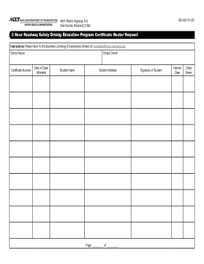 Maryland Driver Education Program Certificate Roster Request