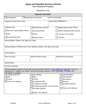 Taxi Assistance Program Registration Form