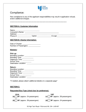 Customer Bus Charter Request Form