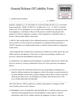 General Release Of Liability Form