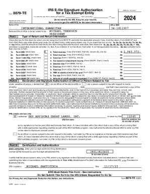 IRS Form 8879-TE for Tax Exempt Entity