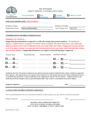 City of Evanston Direct Deposit Authorization Form