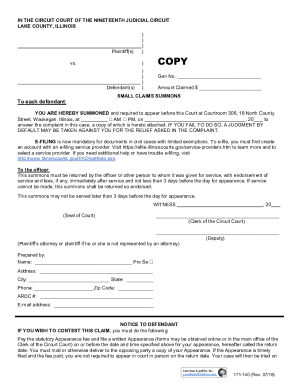 Small Claims Summons