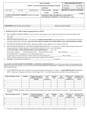 Colorado Lessor Personal Property Declaration Schedule