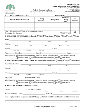 Oakland Activity Registration Form