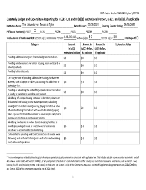 Quarterly Budget and Expenditure Reporting for HEERF