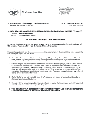 Third Party Deposit Authorization